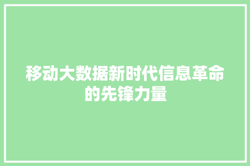 移动大数据新时代信息革命的先锋力量