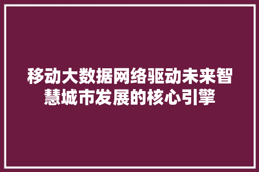 移动大数据网络驱动未来智慧城市发展的核心引擎