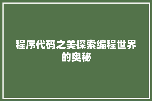 程序代码之美探索编程世界的奥秘