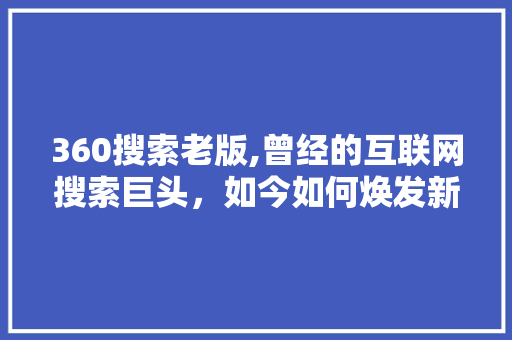 360搜索老版,曾经的互联网搜索巨头，如今如何焕发新生 市场营销范文