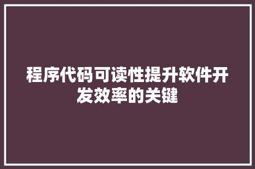 程序代码可读性提升软件开发效率的关键