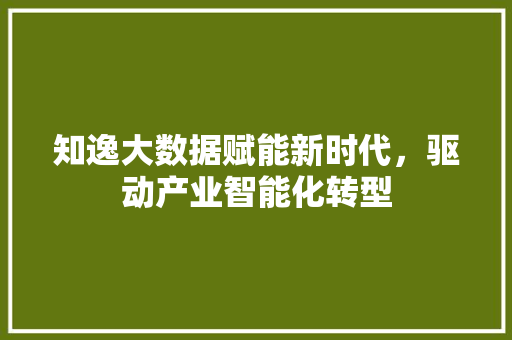知逸大数据赋能新时代，驱动产业智能化转型