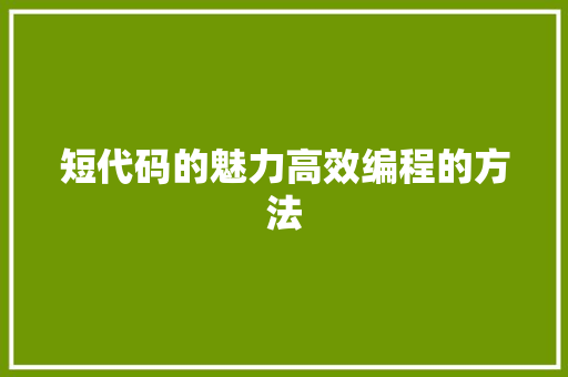 短代码的魅力高效编程的方法