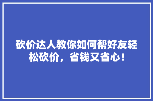 砍价达人教你如何帮好友轻松砍价，省钱又省心！