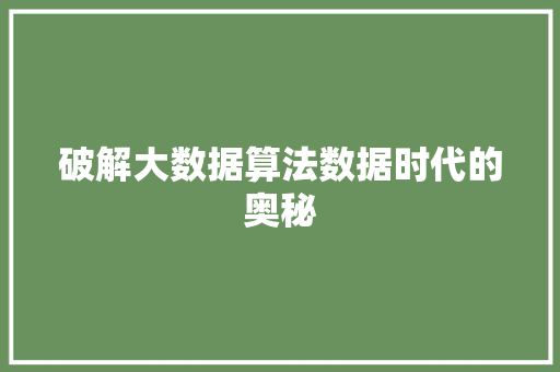 破解大数据算法数据时代的奥秘