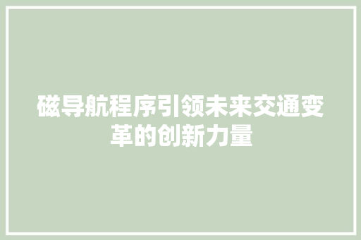 磁导航程序引领未来交通变革的创新力量