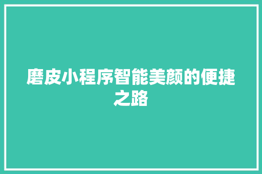磨皮小程序智能美颜的便捷之路