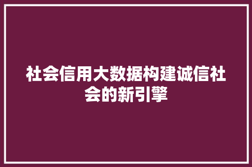 社会信用大数据构建诚信社会的新引擎
