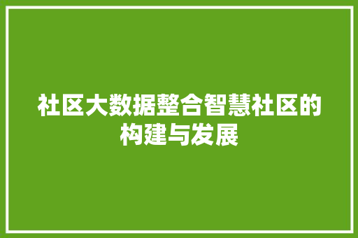 社区大数据整合智慧社区的构建与发展