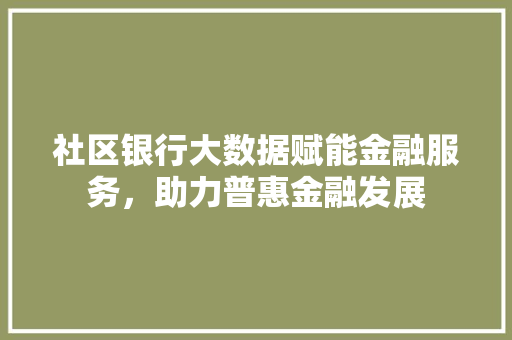 社区银行大数据赋能金融服务，助力普惠金融发展
