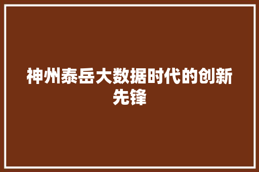神州泰岳大数据时代的创新先锋