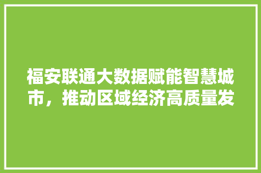 福安联通大数据赋能智慧城市，推动区域经济高质量发展
