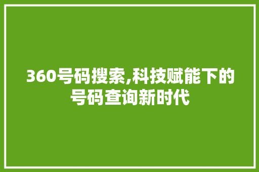 360号码搜索,科技赋能下的号码查询新时代