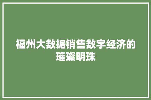 福州大数据销售数字经济的璀璨明珠