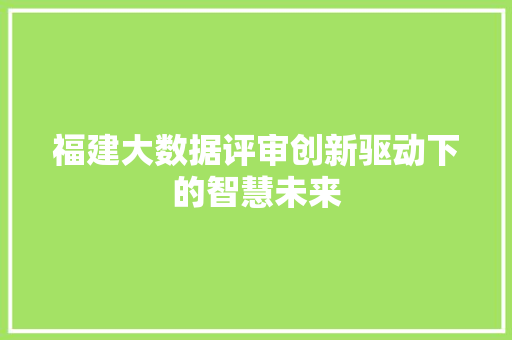福建大数据评审创新驱动下的智慧未来