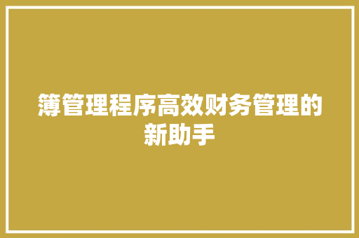 簿管理程序高效财务管理的新助手
