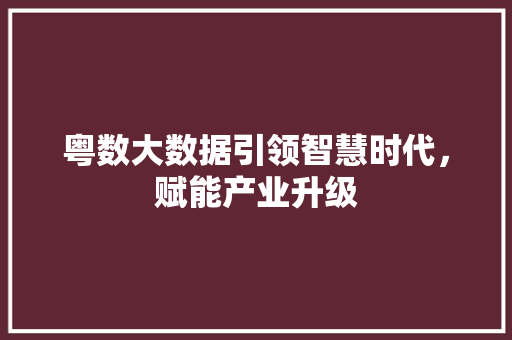 粤数大数据引领智慧时代，赋能产业升级