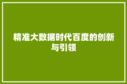 精准大数据时代百度的创新与引领