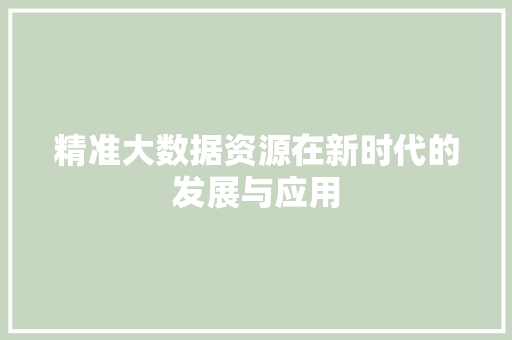 精准大数据资源在新时代的发展与应用
