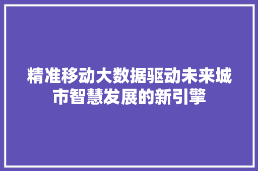 精准移动大数据驱动未来城市智慧发展的新引擎