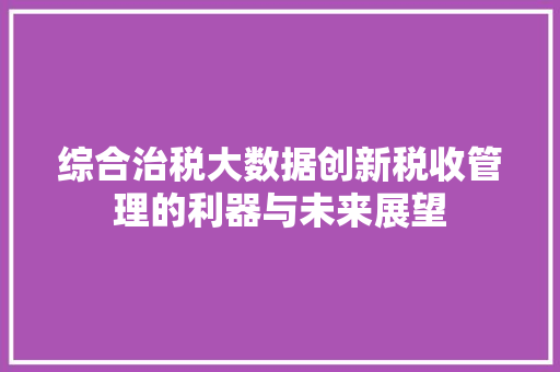 综合治税大数据创新税收管理的利器与未来展望