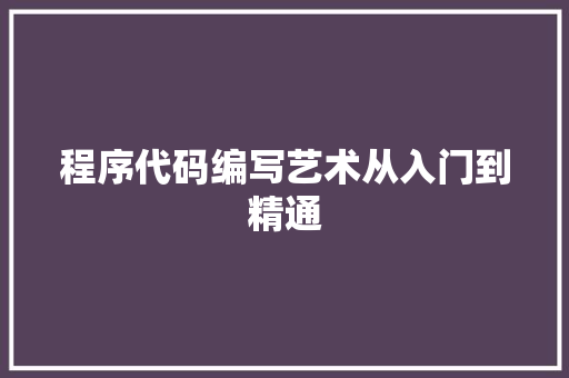 程序代码编写艺术从入门到精通