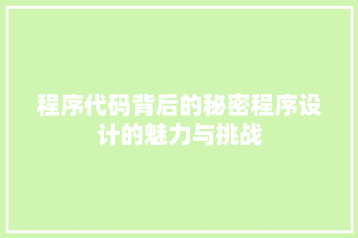 程序代码背后的秘密程序设计的魅力与挑战