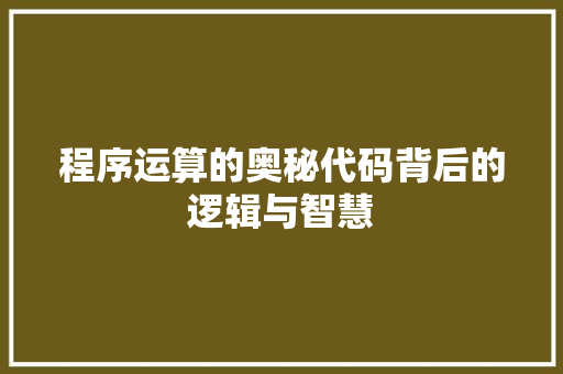 程序运算的奥秘代码背后的逻辑与智慧