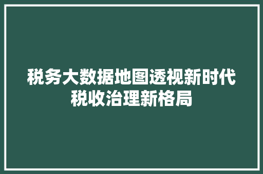 税务大数据地图透视新时代税收治理新格局