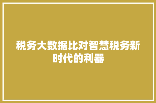 税务大数据比对智慧税务新时代的利器