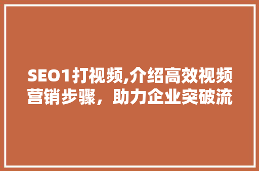 SEO1打视频,介绍高效视频营销步骤，助力企业突破流量瓶颈 后端技术