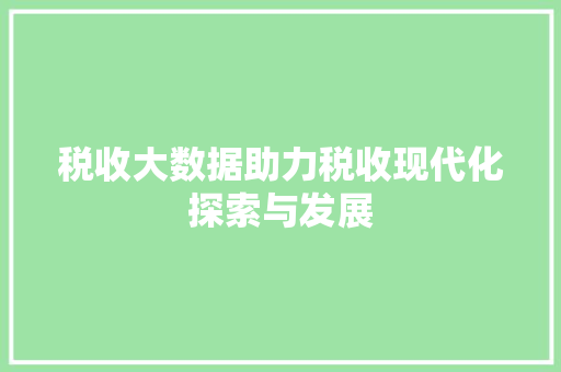 税收大数据助力税收现代化探索与发展