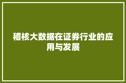 稽核大数据在证券行业的应用与发展