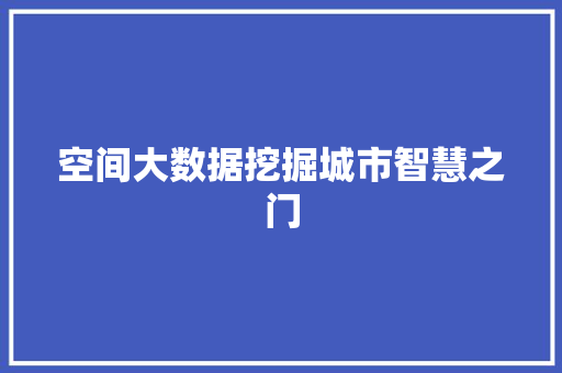 空间大数据挖掘城市智慧之门