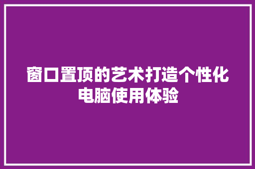 窗口置顶的艺术打造个性化电脑使用体验
