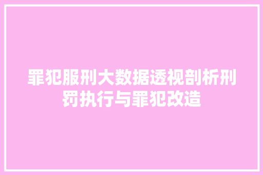 罪犯服刑大数据透视剖析刑罚执行与罪犯改造