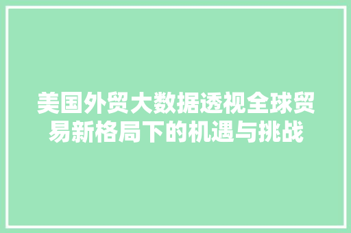 美国外贸大数据透视全球贸易新格局下的机遇与挑战