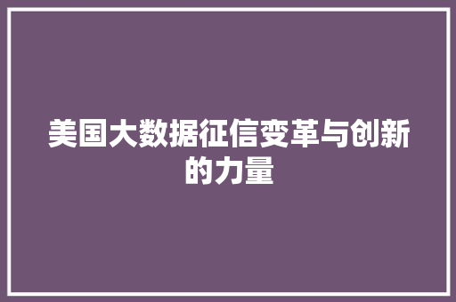 美国大数据征信变革与创新的力量