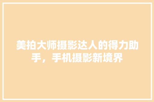 美拍大师摄影达人的得力助手，手机摄影新境界