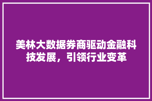美林大数据券商驱动金融科技发展，引领行业变革