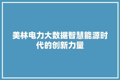 美林电力大数据智慧能源时代的创新力量