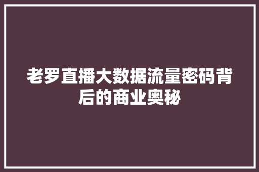 老罗直播大数据流量密码背后的商业奥秘