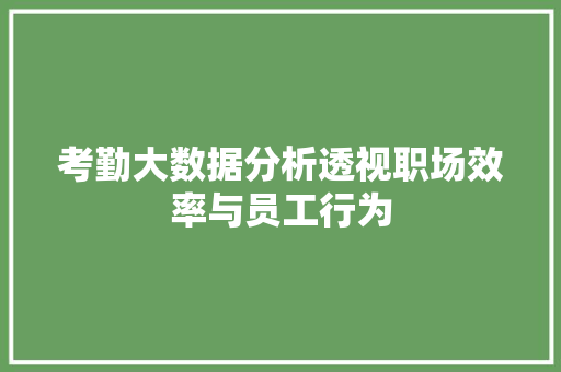 考勤大数据分析透视职场效率与员工行为
