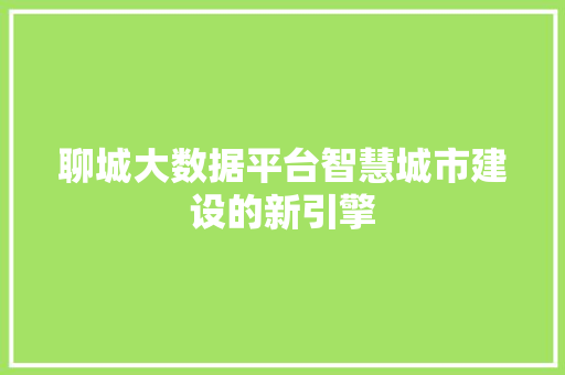 聊城大数据平台智慧城市建设的新引擎