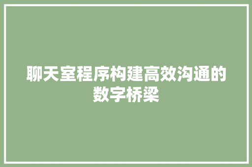 聊天室程序构建高效沟通的数字桥梁
