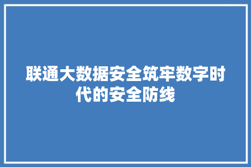 联通大数据安全筑牢数字时代的安全防线