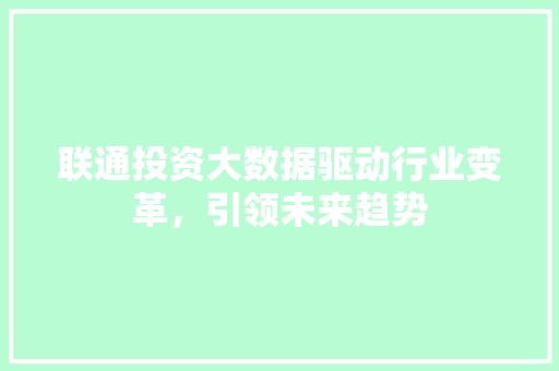 联通投资大数据驱动行业变革，引领未来趋势