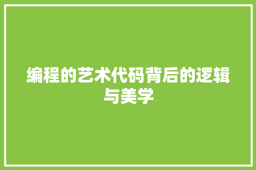 编程的艺术代码背后的逻辑与美学