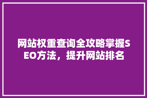 网站权重查询全攻略掌握SEO方法，提升网站排名