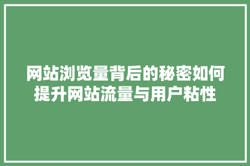 网站浏览量背后的秘密如何提升网站流量与用户粘性